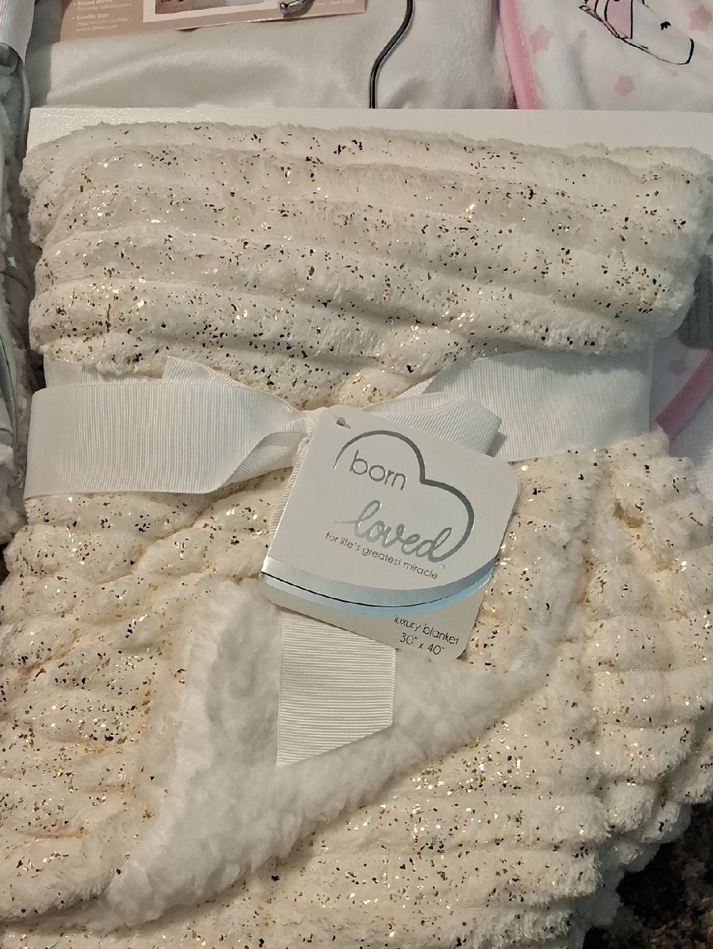 Born Loved Plush Baby Blanket - Ivory with Gold Flecks,3 Styles Of Blankets 🎉🎉